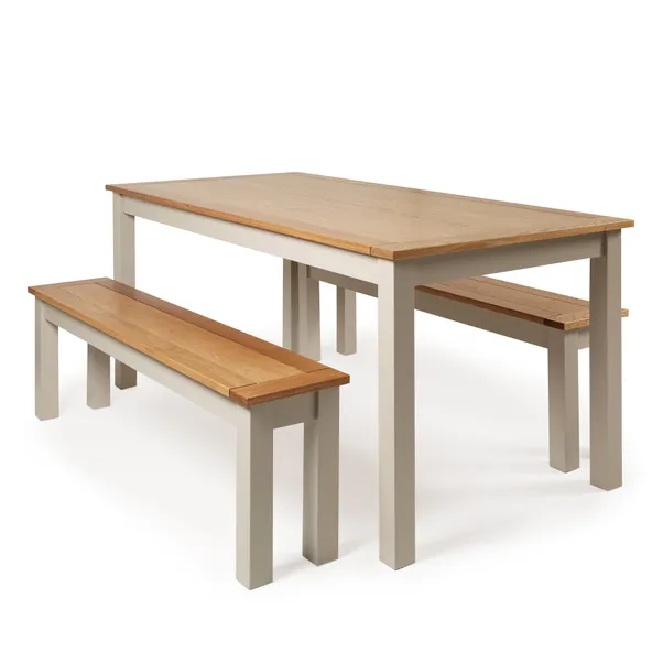 6 seater large rectangular dining table with 2 benches, pine 6 seater large rectangular dining table with 2 benches, pine